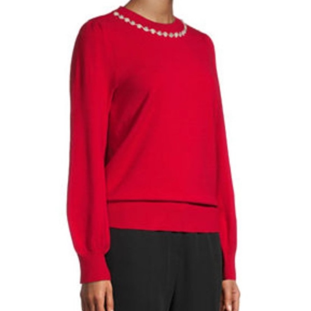 Liz Claiborne•Diamond Rhinestones & Pearls•Neckline Red Sweater•Large - Picture 8 of 9